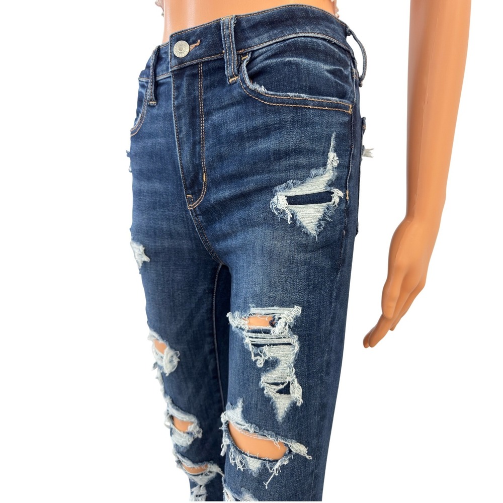 American Eagle Skinny Jeans Womens 2 Short Dark Wash Distressed Ripped FrayedHem - Picture 3 of 16